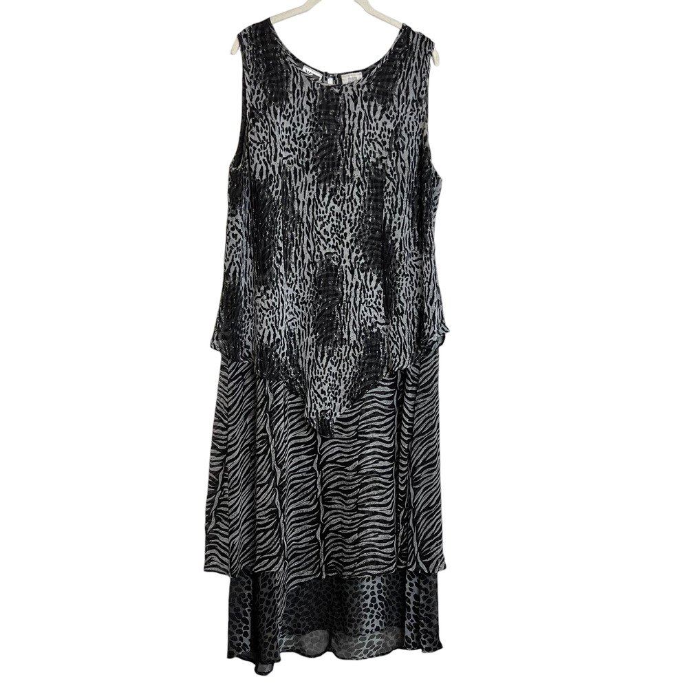 Phool Womens Layered Maxi Dress XL Mixed Animal Print Sleeveless Chiffon Artsy